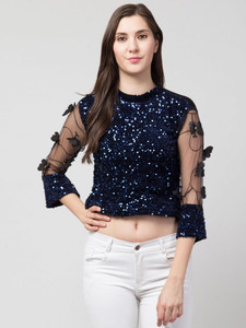 Amarcom Party Embellished Women Blue Top