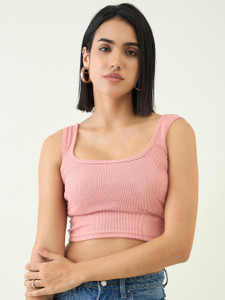 bearbrother Casual Solid Women Pink Top