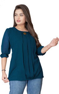 dhanshree tex Casual Solid Women Blue Top