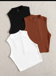 USK COLLECTIONS Casual Solid Women Black, Brown, White Top
