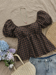 LYSMN Casual Checkered Women Brown Top
