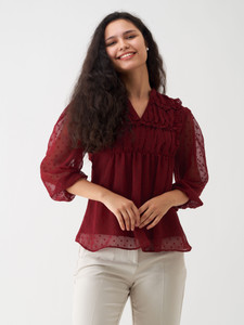 AASK Casual Self Design Women Maroon Top