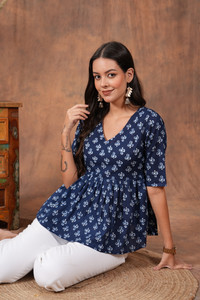 hibiki Casual Printed Women Blue Top