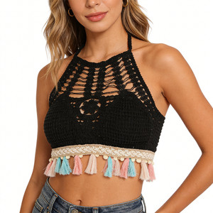 गुस्ताव महिलाओं के लिए बीच वियर एथनिक मोटिफ्स काला टॉप