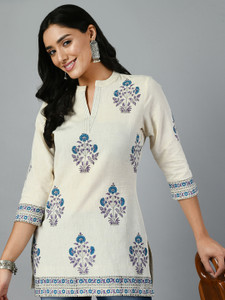 Meesan Casual Printed Women Beige Top