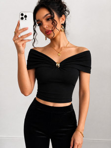 TIVANTE Casual Solid Women Black Top