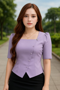 ICEVILA Casual Solid Women Purple Top