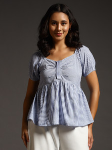 swaggish Casual Striped Women Blue Top