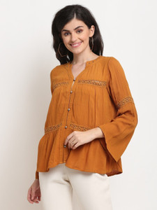 La Zoire Casual Self Design Women Yellow Top