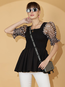 Sheetal Associates Casual Self Design Women Black Top
