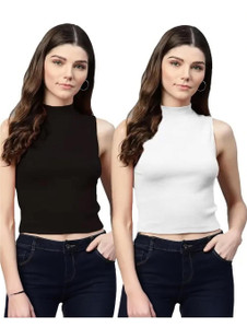 SriSaras Casual Solid Women White, Black Top