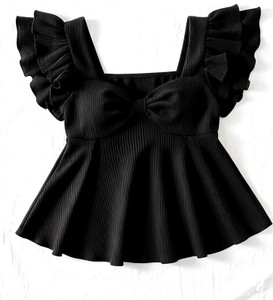 Vrishabhanulali Casual Solid Women Black Top