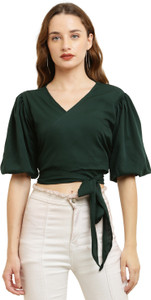 RVS FASHION MART Casual Solid Women Dark Green Top