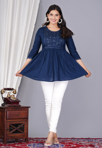 P PRIYA FASHION Casual Embellished, Embroidered Women Blue Top
