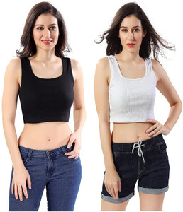 SriSaras Casual Solid Women Black, White Top