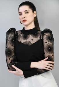 Moshe Casual Self Design Women Black Top