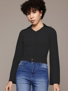 Roadster Casual Self Design Women Black Top