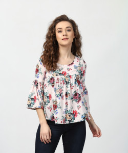 HARPA Casual 3/4 Sleeve Printed Women Beige Top