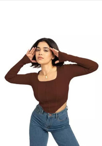 Trend For You Casual Solid Women Brown Top