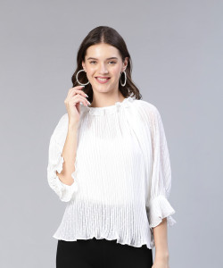 OXOLLOXO Casual Self Design Women White Top