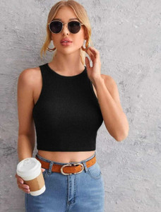PRIME LOVE Casual Self Design Women Black Top