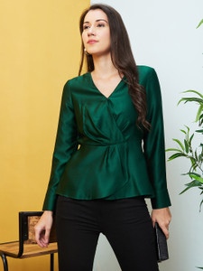 Globus Party Solid Women Green Top