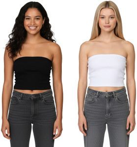 PINOVO Casual Solid Women Black, White Top