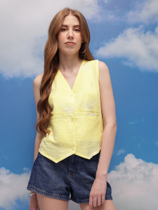 CORSICA Casual Embroidered Women Yellow Top