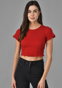 FAIRIANO Casual Short Sleeve Solid Women Red Top
