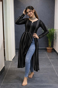 KRULRIN Casual Embellished Women Black Top
