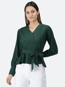 FALCO ROSSO Casual Solid Women Green Top