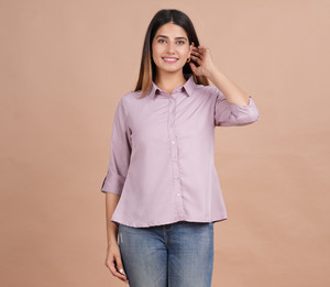 RIJHARI Women Solid Casual Purple Shirt