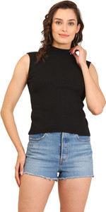 RRAVAYKI Casual Solid Women Black Top