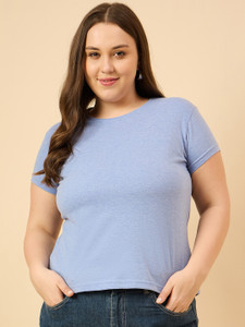 CUPID Casual Solid Women Light Blue Top