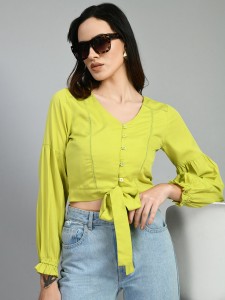 PRETTY LOVING THING Casual Solid Women Light Green Top