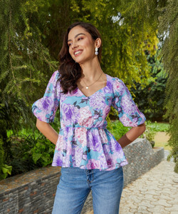 SASSAFRAS Casual Floral Print Women Multicolor Top