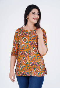 AK FUSION Casual Printed Women Yellow Top