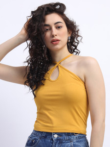 Tokyo Talkies Casual Solid Women Yellow Top