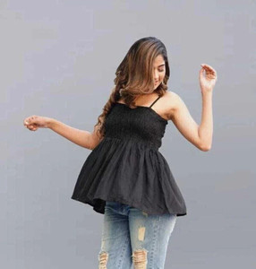 VYMO Casual Solid Women Black Top