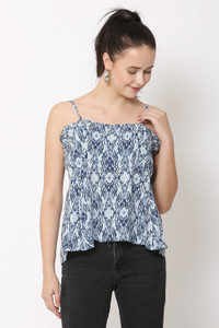 ukaim fashion Casual Shoulder Strap Printed Women Blue Top
