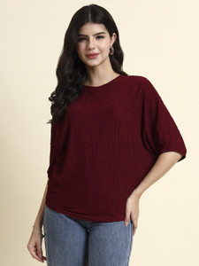 EKASYA Casual Solid Women Maroon Top