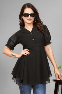 Black Robin Party Self Design Women Black Top