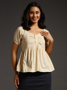 swaggish Casual Striped Women Yellow Top