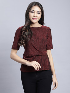 saffe Party Solid Women Maroon Top