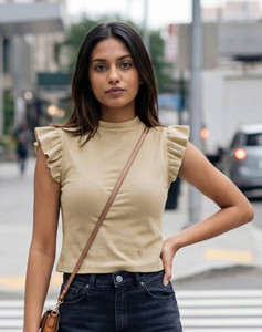 Selvia Casual Solid Women Beige Top