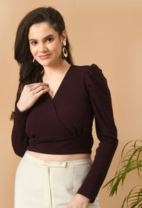 Moshe Casual Solid Women Purple Top