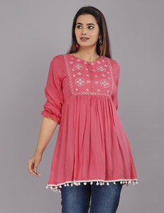 MARISY Casual Embroidered Women Pink Top