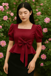 Bi Fashion Casual Solid Women Maroon Top