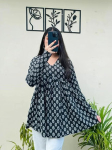 Aadinath Fashion Casual Printed, Ethnic Motifs Women Black Top