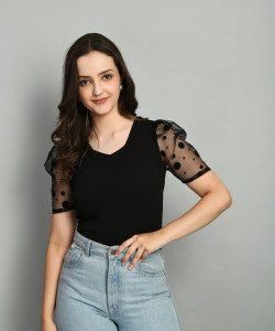 Moshe Casual Solid Women Black Top